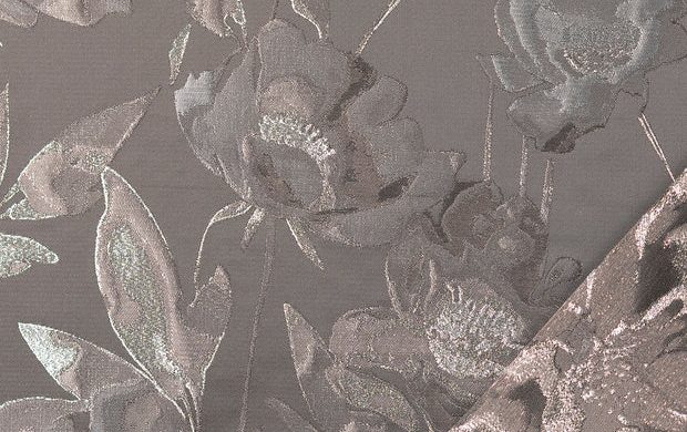 Jacquard stof, bloemen, grijs/zilver/zwart, p1004-3