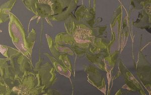Jacquard stof, bloemen, olijf groen/zwart, p1005-1