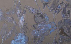 Jacquard stof, bloemen, blauw/zwart, P1006-1