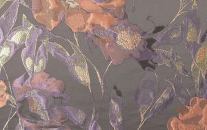 Jacquard stof, bloemen, lila/zwart, P1007-1