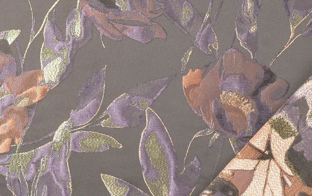 Jacquard stof, bloemen, lila/zwart, P1007-3