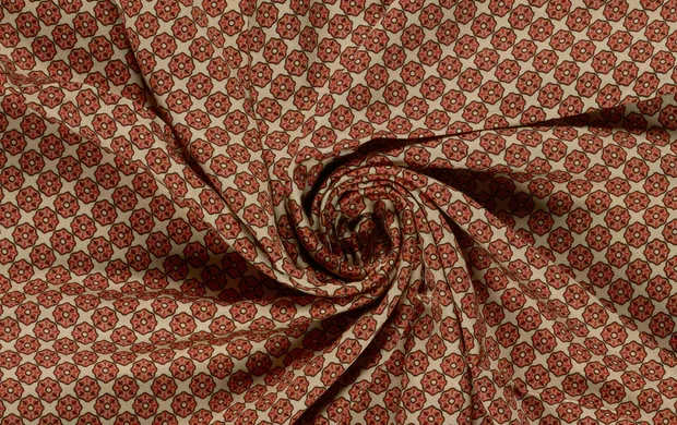 Viscose satijn stof, abstacte stip, roze/rood, P1015-2