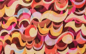 Jersey stof, abstract, roze/paars/beige, P1025-1