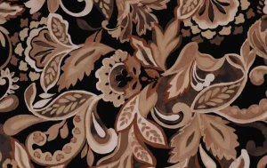 Viscose stretch stof, bladeren print, bruin/camel/zwart/roest. P966-1