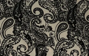 Viscose twill stof, paisley print, creme/zwart. P972-1