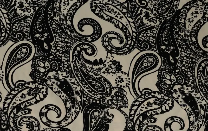 Viscose twill stof, paisley print, creme/zwart. P972-1