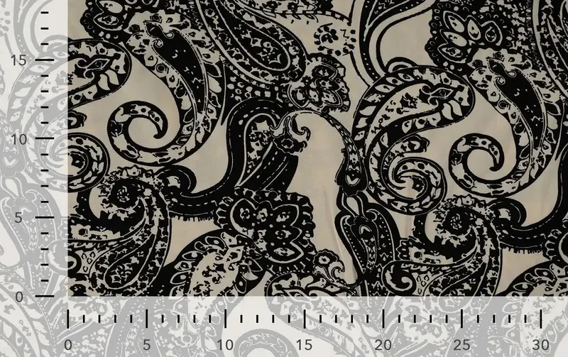 Viscose twill stof, paisley print, creme/zwart. P972-4