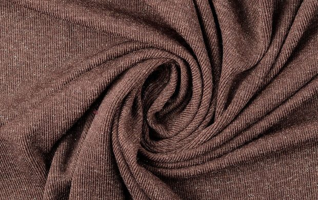 Gebreide rib stof, met glitter, bruin. P979-2