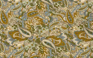 Viscose Jersey stof, paisley print, off-white/groen/blauw/okergeel, P987-1