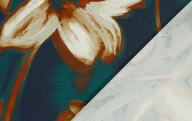Punta di roma stof, abstract print, blauw/oranje/crème, P998-3