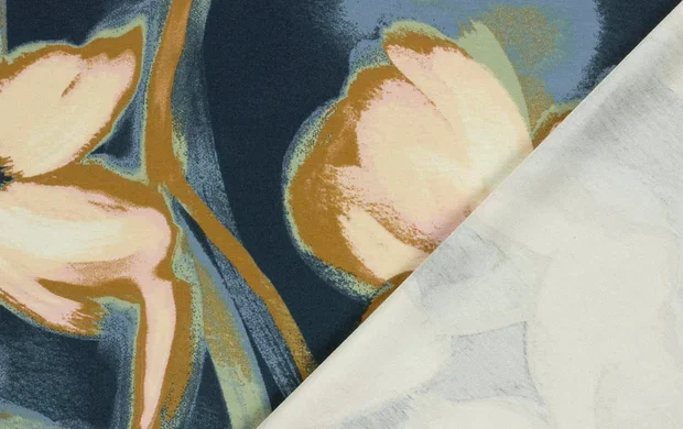 Punta di roma stof, abstract print, blauw/geel/crème, P999-3
