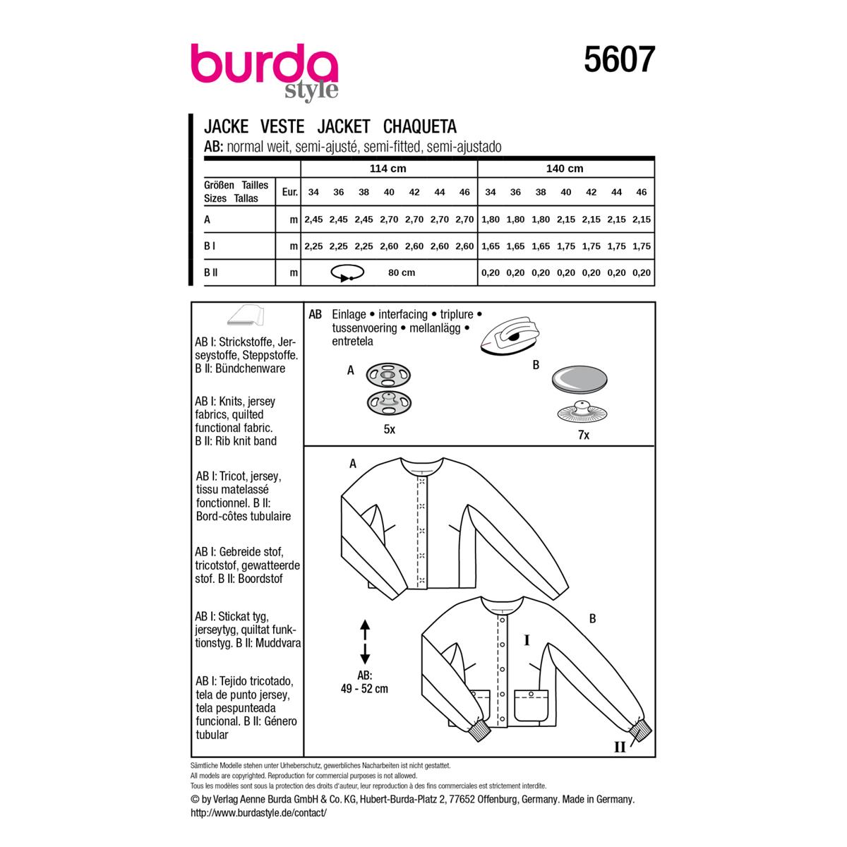 Burda Style, Naaipatroon jasje 5607-9