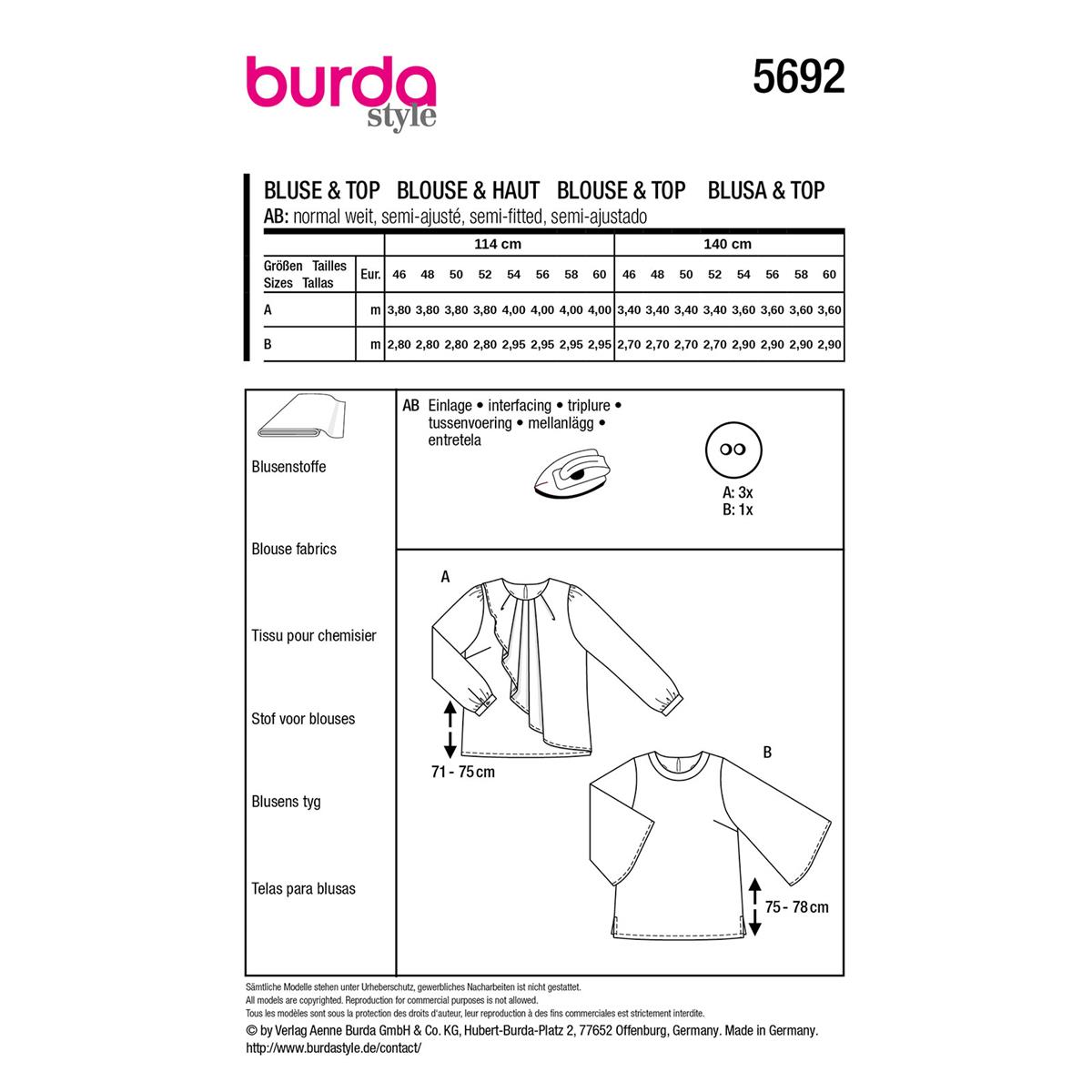 Burda Style, Naaipatroon blouse en shirt 5692-9