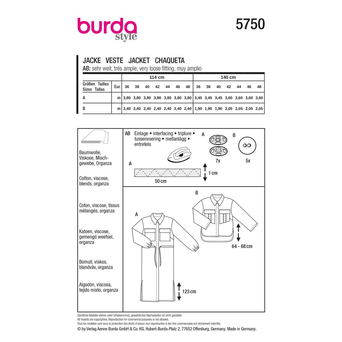 Burda Style, Naaipatroon jas 5750-9