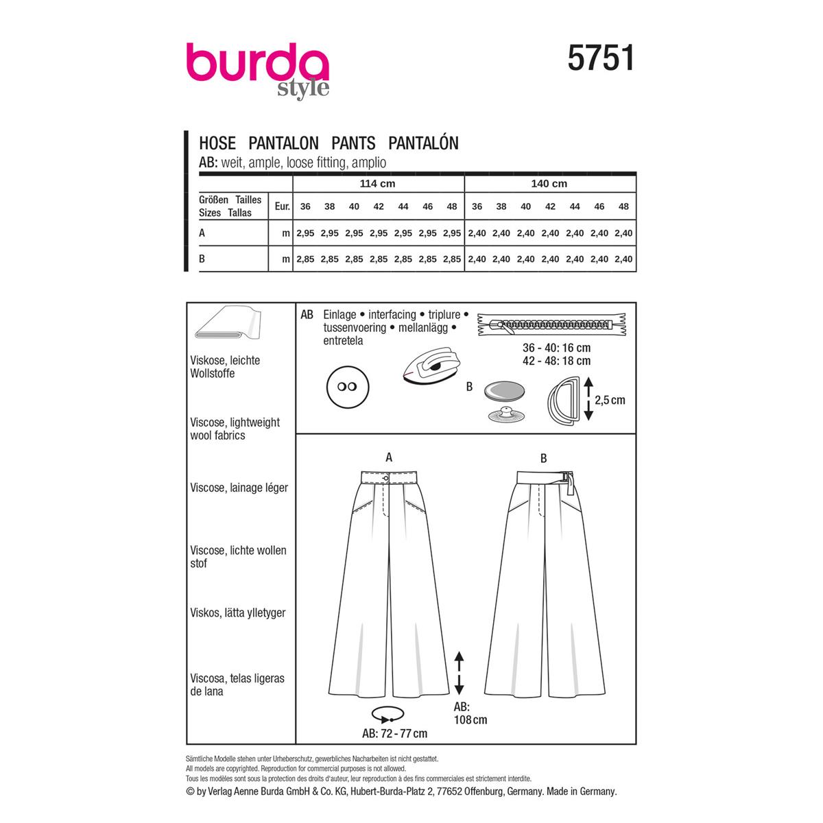 Burda Style, Naaipatroon broek 5751-9