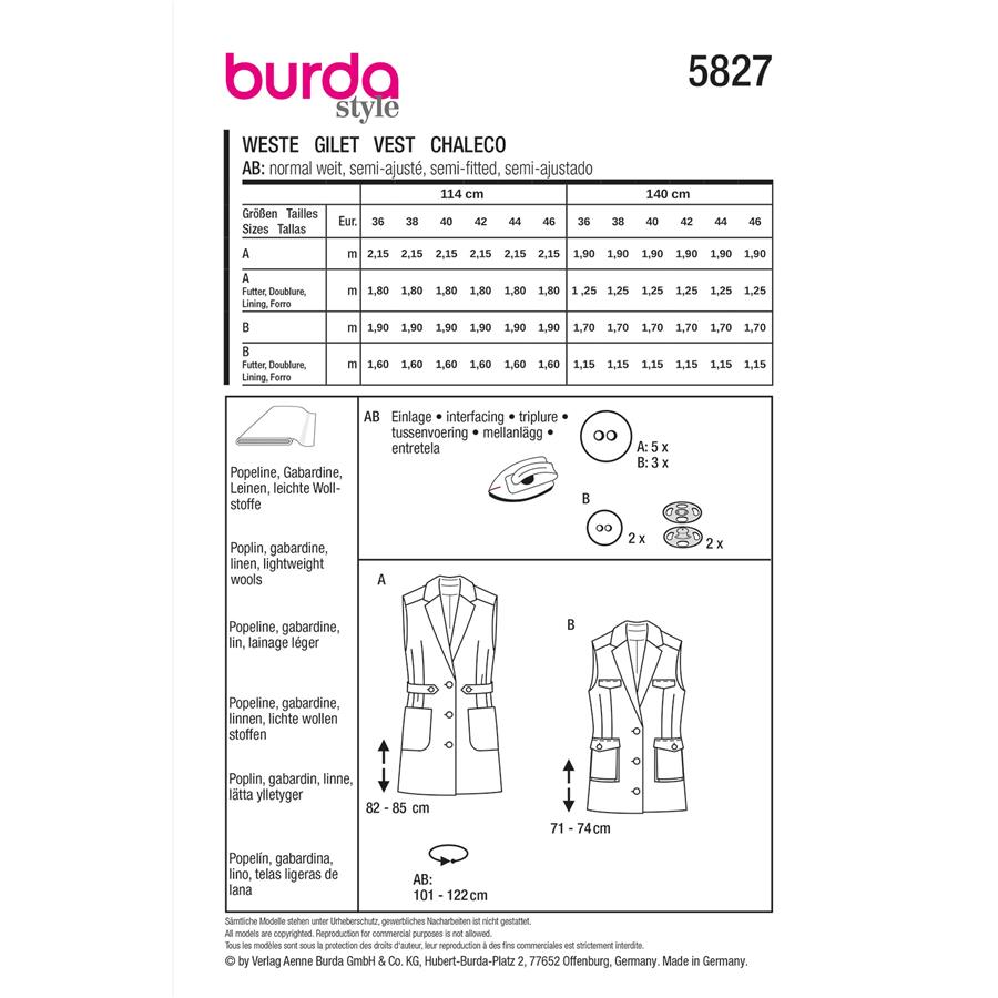 Burda Style, Naaipatroon vest 5827-9