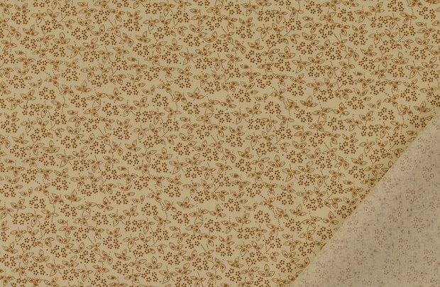 Poplin Katoen Stof, Bloemen Print, Bruin/offwhite. A.044-3