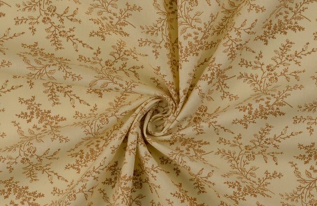 Poplin Katoen Stof, Takjes Print, bruin/offwhite. A.046-2