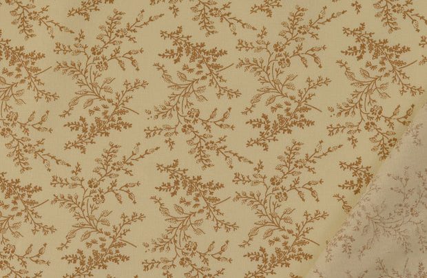 Poplin Katoen Stof, Takjes Print, bruin/offwhite. A.046-3