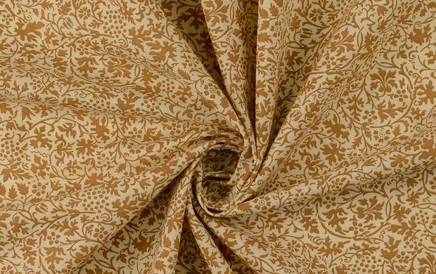 Poplin Katoen Stof, Bladeren Print, Bruin/offwhite. A.047-2