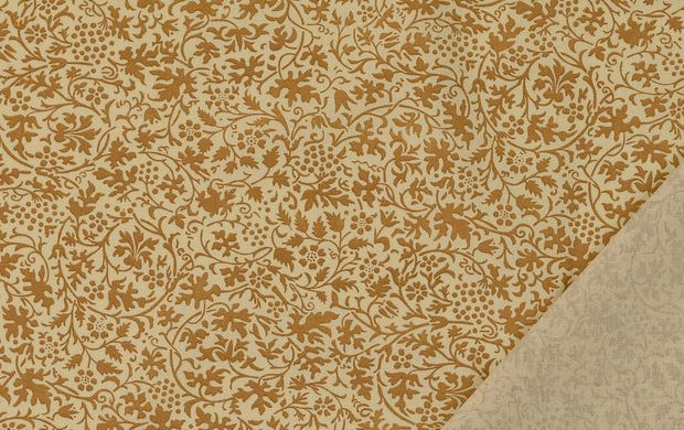 Poplin Katoen Stof, Bladeren Print, Bruin/offwhite. A.047-3