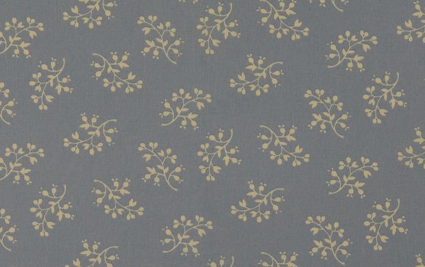 Poplin Katoen Stof, Bladeren/Bloemen Print, Blauw/offwhite. A.048-1