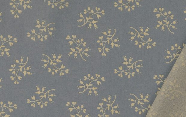 Poplin Katoen Stof, Bladeren/Bloemen Print, Blauw/offwhite. A.048-3