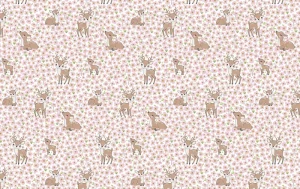 Jersey stof, hertjes print, roze/wit/bruin. A.066-1