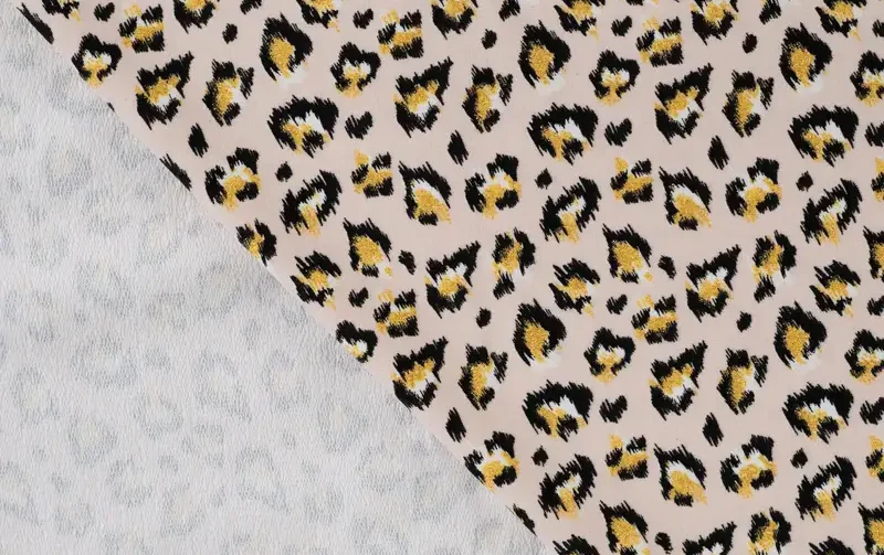 French terry stof, panter print glitter, crème/zwart/goud. A.068-3