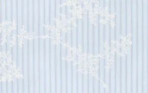 Katoen broderie stof, streep motief met geborduurde takjes, lichtblauw/wit/beige. A.094-1