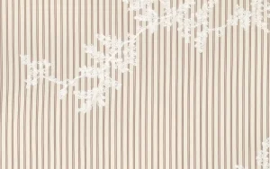 Katoen broderie stof, streep motief met geborduurde takjes, bruin/wit/beige. A.095-1