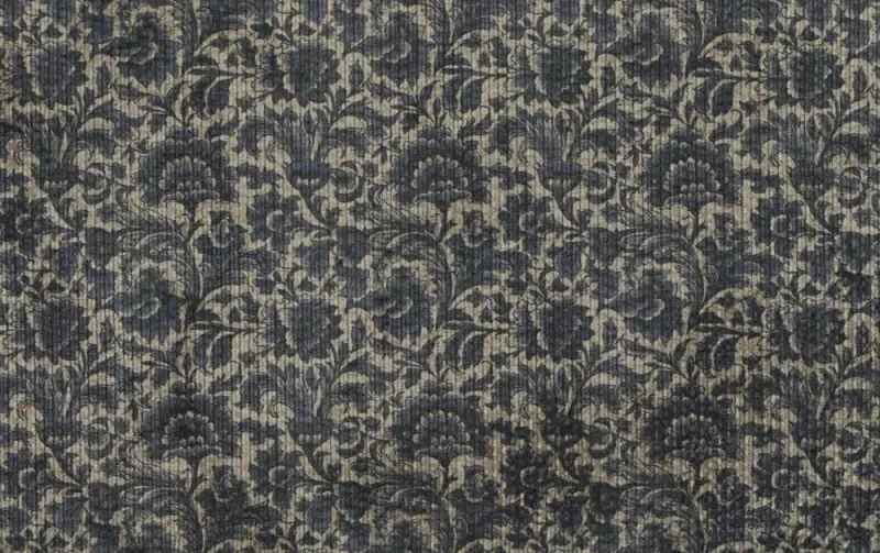 Stretch rib stof, bloemen print, blauw/crème. A.105-1