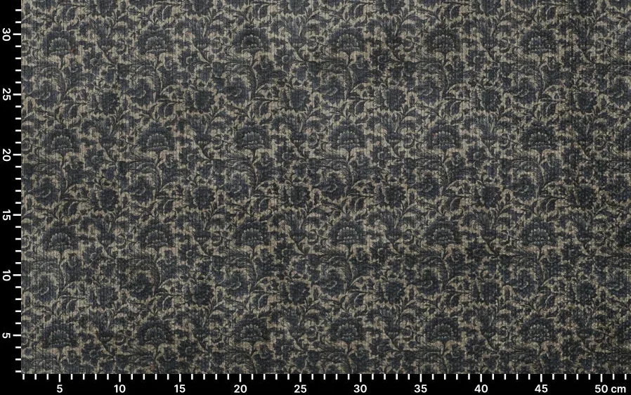 Stretch rib stof, bloemen print, blauw/crème. A.105-4