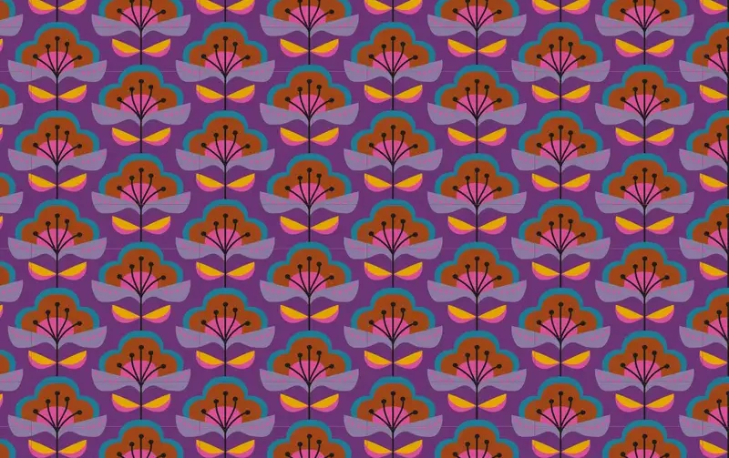 Poplin katoen stof, bloemen print, paars/rood/roze. A.109-1