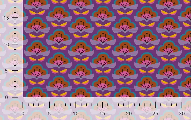 Poplin katoen stof, bloemen print, paars/rood/roze. A.109-2