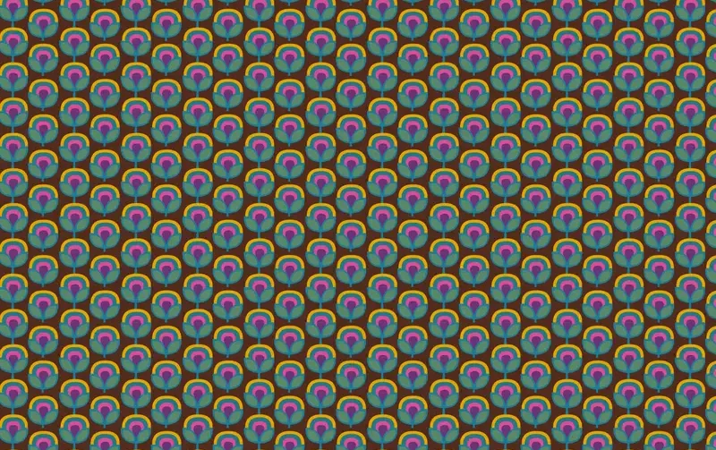Poplin katoen stof, bloemen print, bruin/groen/paars. A.110-1