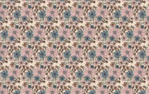 Rib jersey stof, bloemenprint, crème/roze/blauw. A.111-1