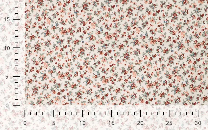 French terry stof, bloemen print, rood/groen/crème/roze. A.113-4