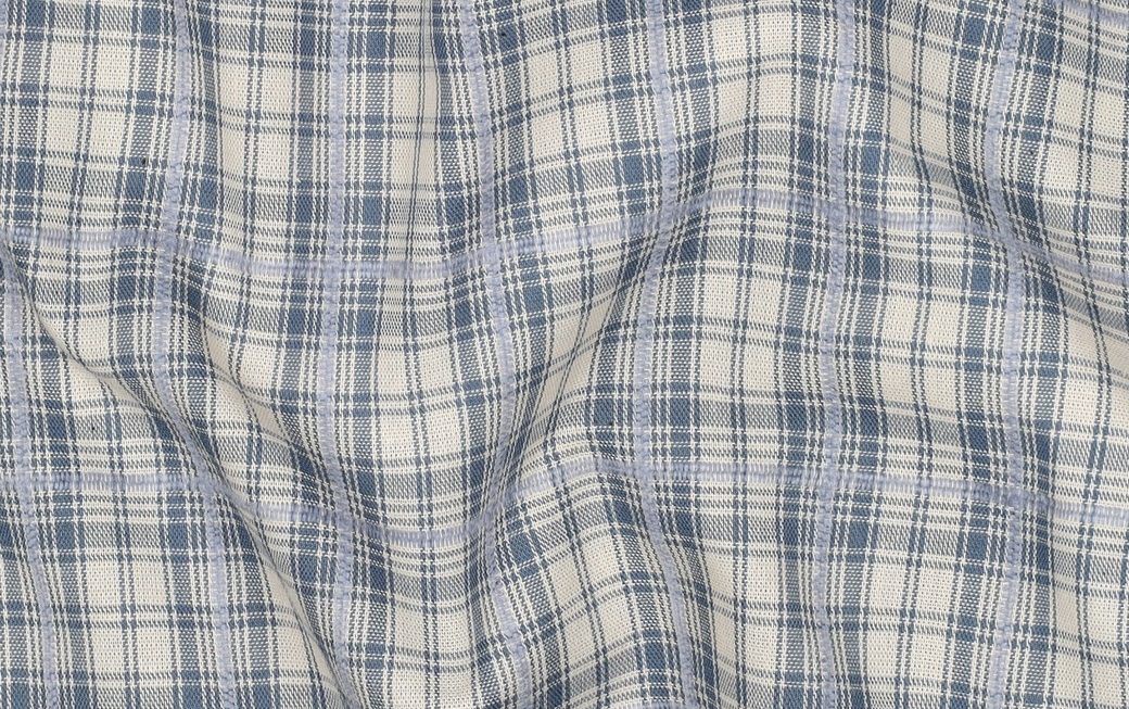 Katoen stof, garen geverfd, ruit motief, blauw/wit. A.117-2