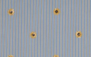 Katoen stof, strepen met bloemen pailletten, blauw/geel. A.151-1