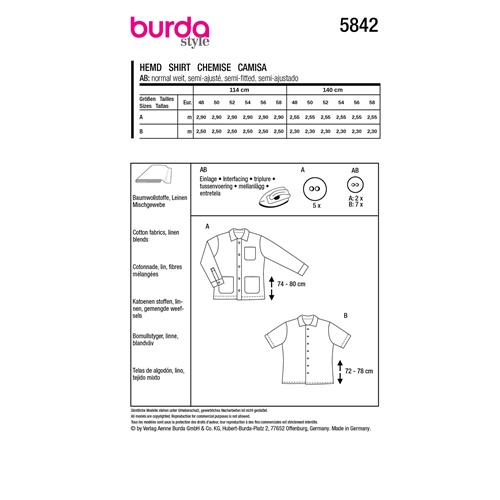 Burda Style, Naaipatroon Shirt mannen, 5842-9