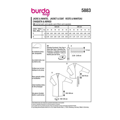 Burda Style, Naaipatroon jas & mantel. 5883-8