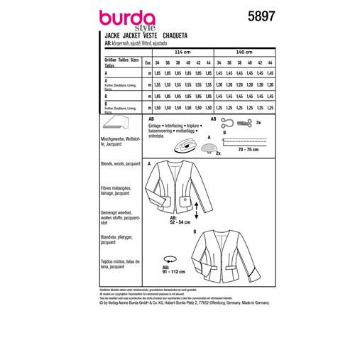Burda Style, Naaipatroon jacket. 5897-8