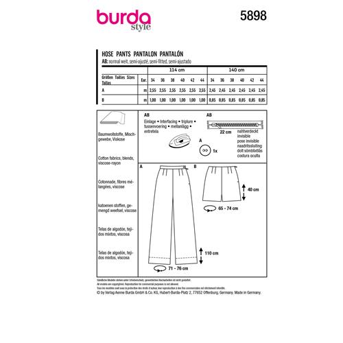 Burda Style, Naaipatroon broek. 5898-8