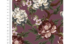 French terry stof, digital flower, bordeaux/wit. A.200-1