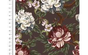 French terry stof, digital flower, bruin/wit. A.201-1