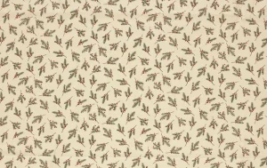 Kerst katoen stof, hulst print, groen/rood/off-white. KER041-1