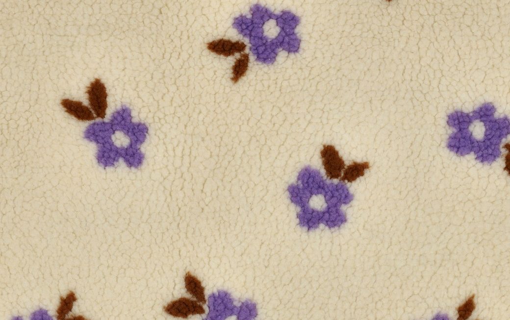 Teddy jacquard stof, bloemenprint, ecru/paars/bruin, by Poppy. P799-1