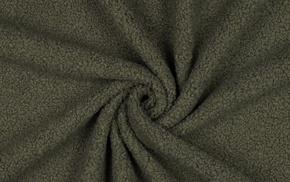 Teddy fleece stof, dubbelzijdig, legergroen. A.212-2