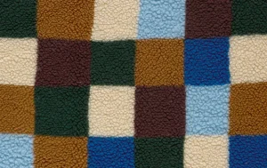 Teddy fleece stof, ruiten, blauw/groen/bruin/crème. A.219-1